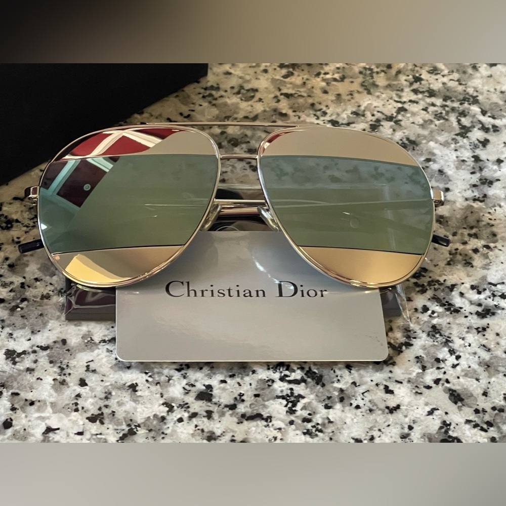 NEW DIOR Split 1 Gold & Grey Aviator Mirrored Gold Sunglasses 000DC 59-14 145